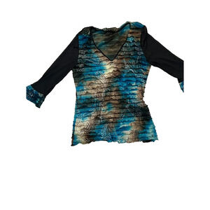 Vintage Y2K WhimsyGoth Mesh Ruched Top Medium VNeck Paisely Fairycore Sheer